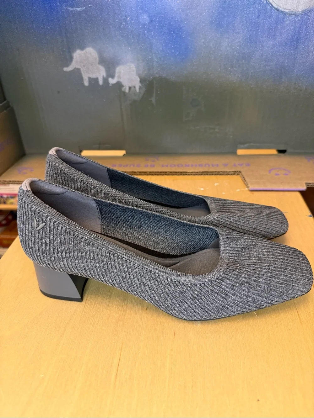 VIVAIA Women's Melody Gray Knit Square-Toe Heels